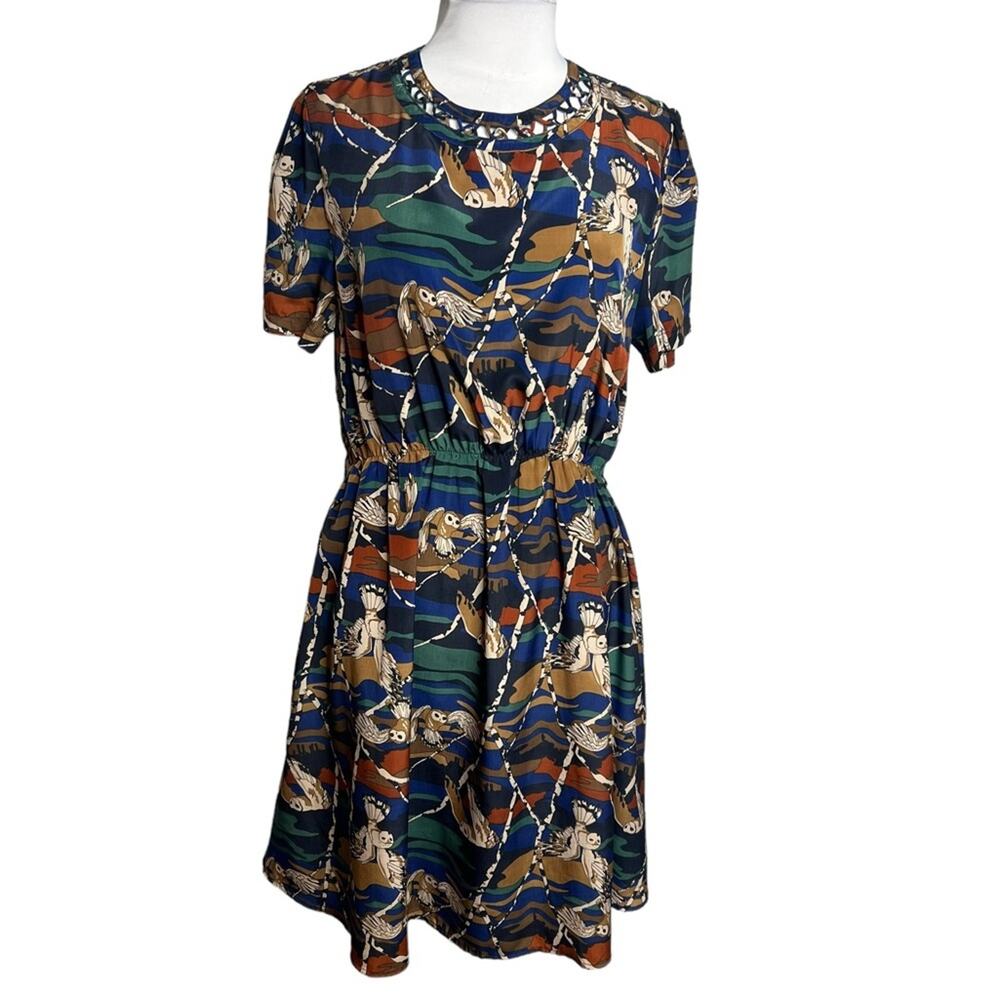 ModCloth Short Sleeve Printed Mini Dress in Navy, Green, Rust, Cream
